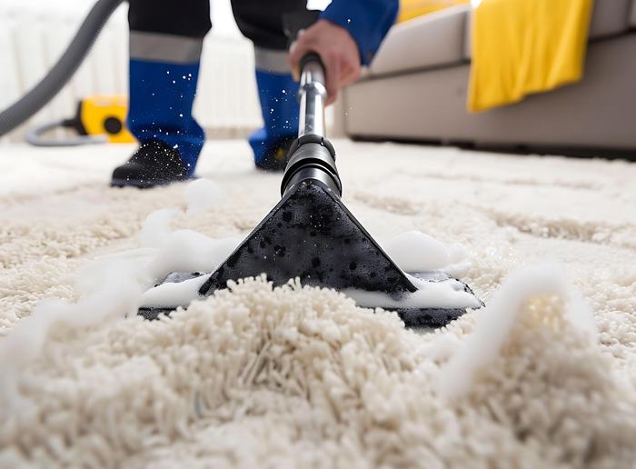 Lavagem de carpete com espuma de limpeza profunda